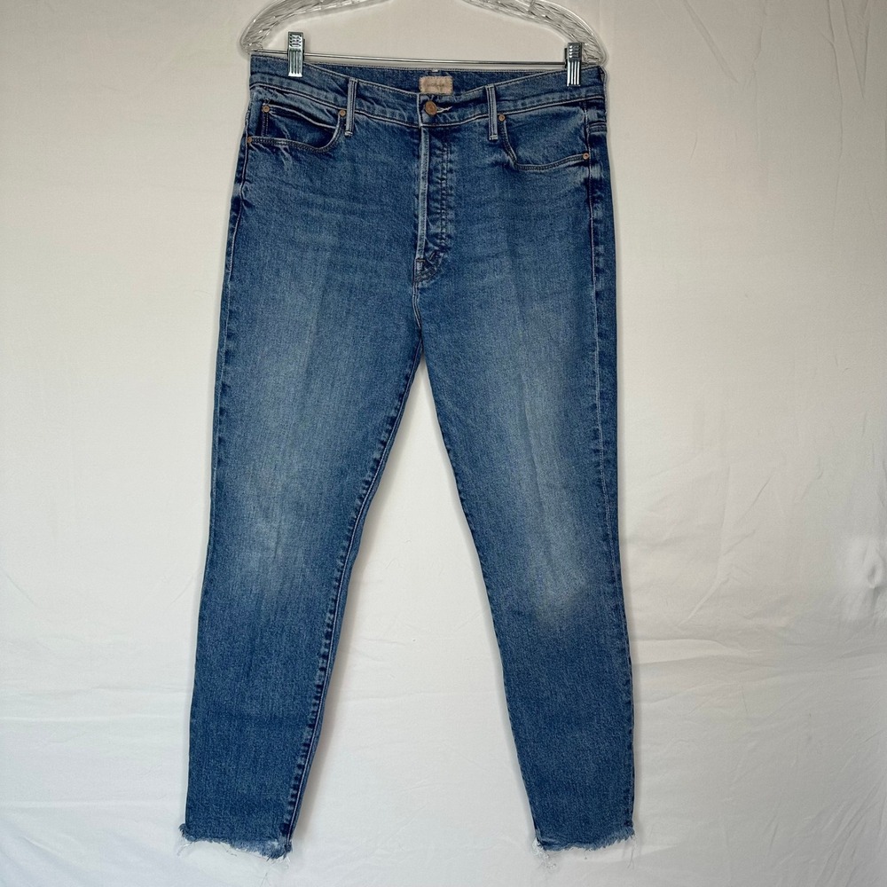 Mother The Stunner Ankle Fray Jeans Crate Digger High Rise Skinny Blue Size 31